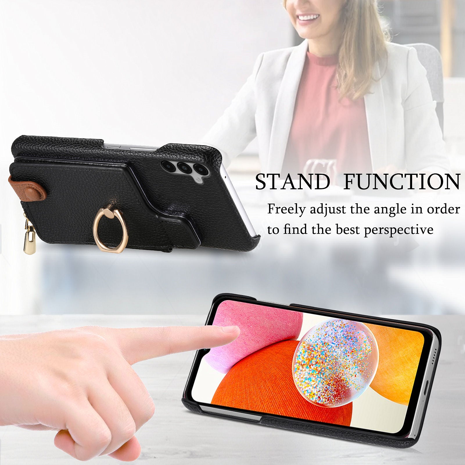 Y3 for Samsung Galaxy A14 5G / 4G Case Kickstand Leather+TPU Shockproof Phone Cover Y3 for Samsung Galaxy A14 5G / 4G Case Kickstand Leather+TPU Shockproof Phone Cover